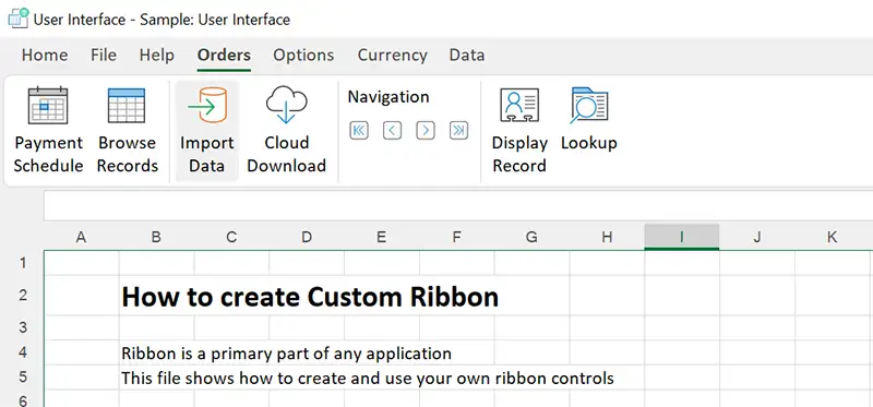 Custom Ribbon UI created by Excel Spreadsheet Compiler