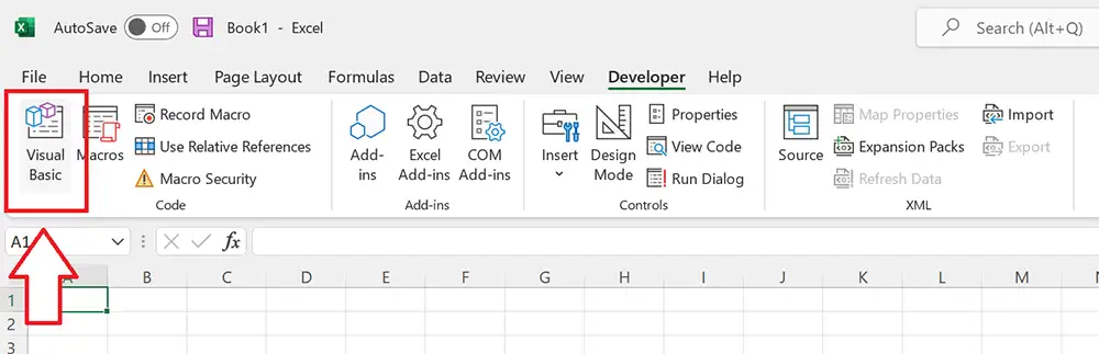 Microsoft Excel | Developer tab | Visual Basic command