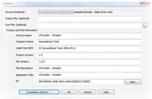 Options in xls2exe converter